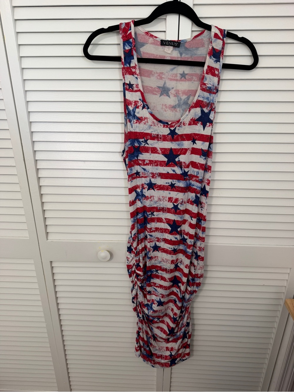 VENUS Red White Blue Star & Stripe Ruched Dress